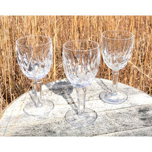 Waterford Crystal Glass Kildare Water Goblets 7" Faceted Stem Set of 3 Ireland